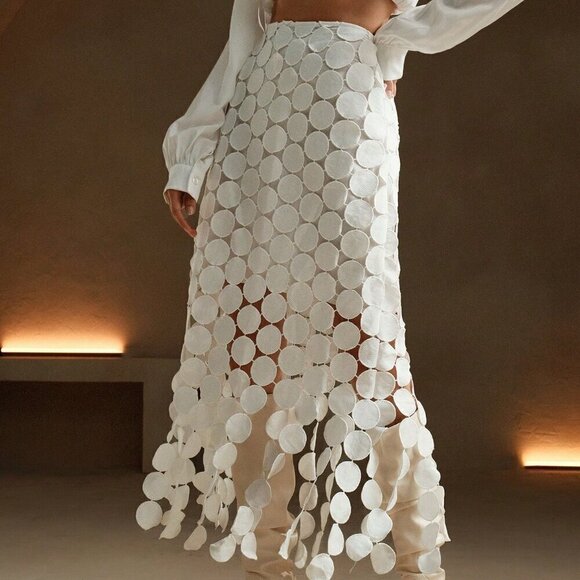 Dresses & Skirts - White Casual Women's Laser Cut Multi Circle Double Layered Skirt